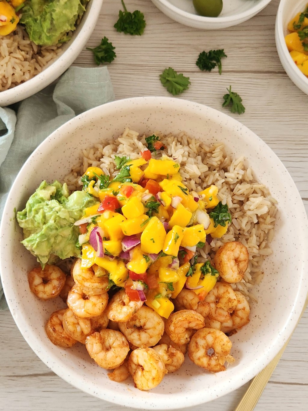Shrimp Rice Bowl with Mango Salsa and Avocado (Healthy &&nbsp;Easy)