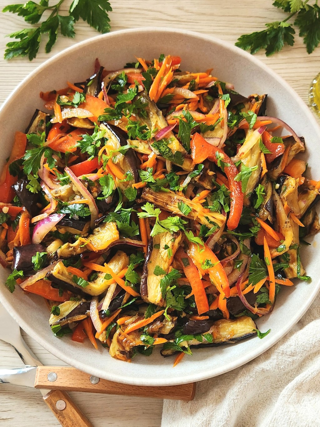 Roasted Eggplant Salad with Fresh Vegetables and Honey Vinaigrette (Easy &&nbsp;Healthy)
