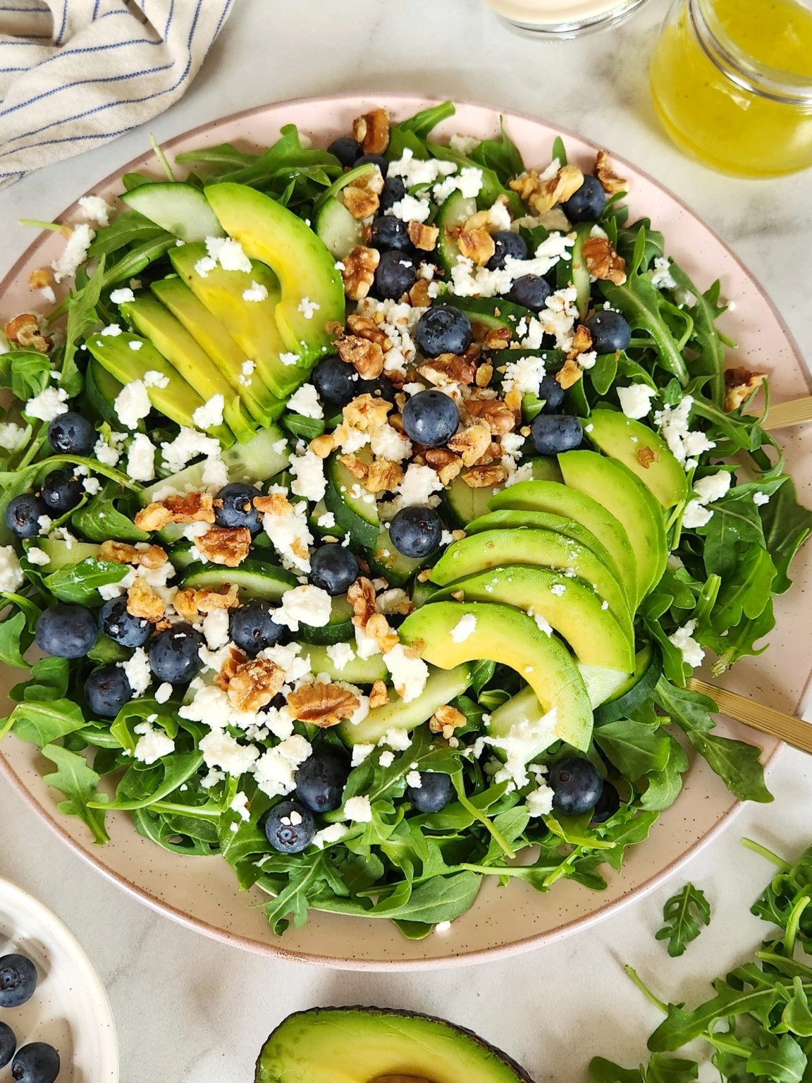 Easy Arugula Blueberry Feta Salad with Avocado